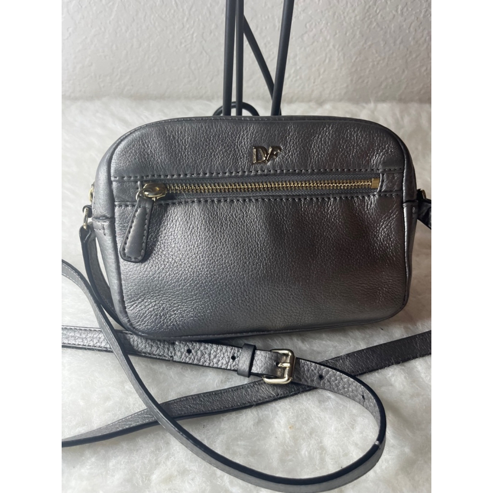 Diane Von Furstenberg Milo Mini Metallic Gray Crossbody Purse - Picture 2 of 13
